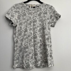 Rag & Bone Cotton T-Shirt. White with Black Floral Pattern. Size Small